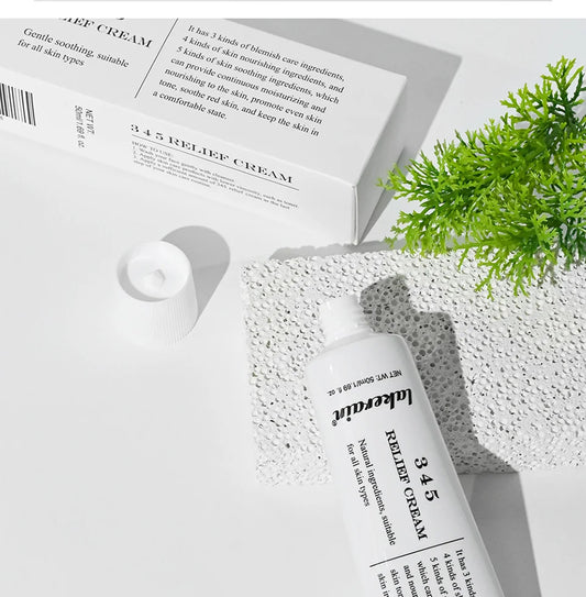 Crème 345 Relief – Hydratation, correction des imperfections, nutrition et apaisement pour une routine de soin complète.
